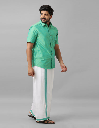 Cotton Shirt & Dhoti- Green - Kaarmugizh