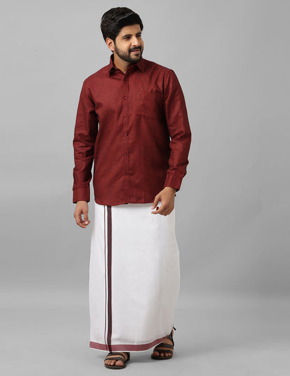Cotton Shirt & Dhoti- Maroon - Kaarmugizh