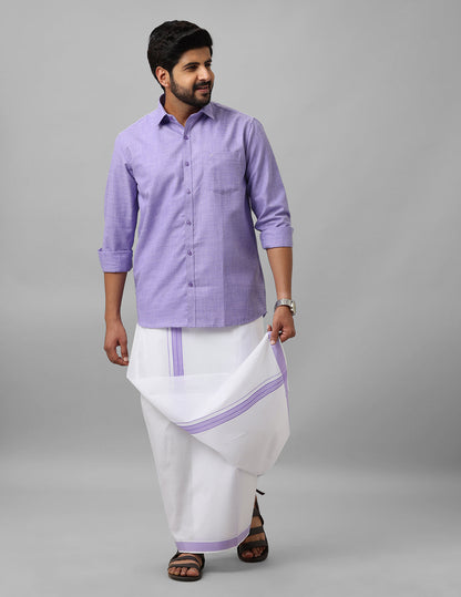 Cotton Shirt & Dhoti- Lavender - Kaarmugizh