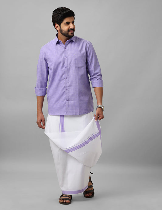 Cotton Shirt & Dhoti- Lavender - Kaarmugizh