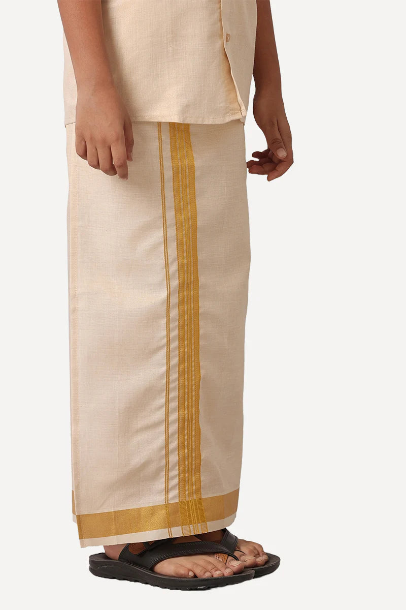 Gold tissue shirt and veshti - Kaarmugizh