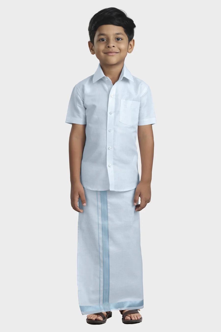 Blue tissue shirt and veshti - Kaarmugizh