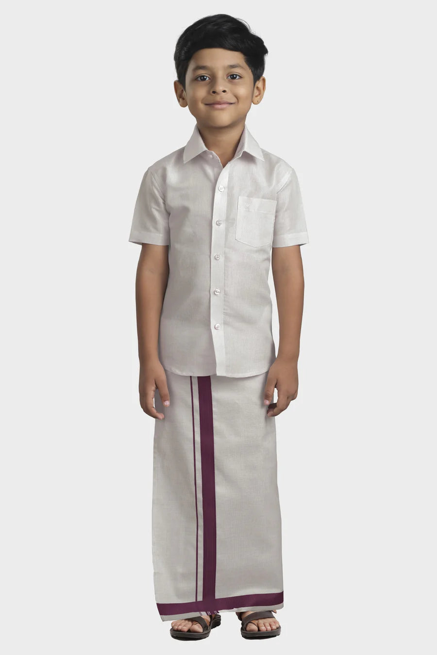 Wine tissue shirt and veshti - Kaarmugizh