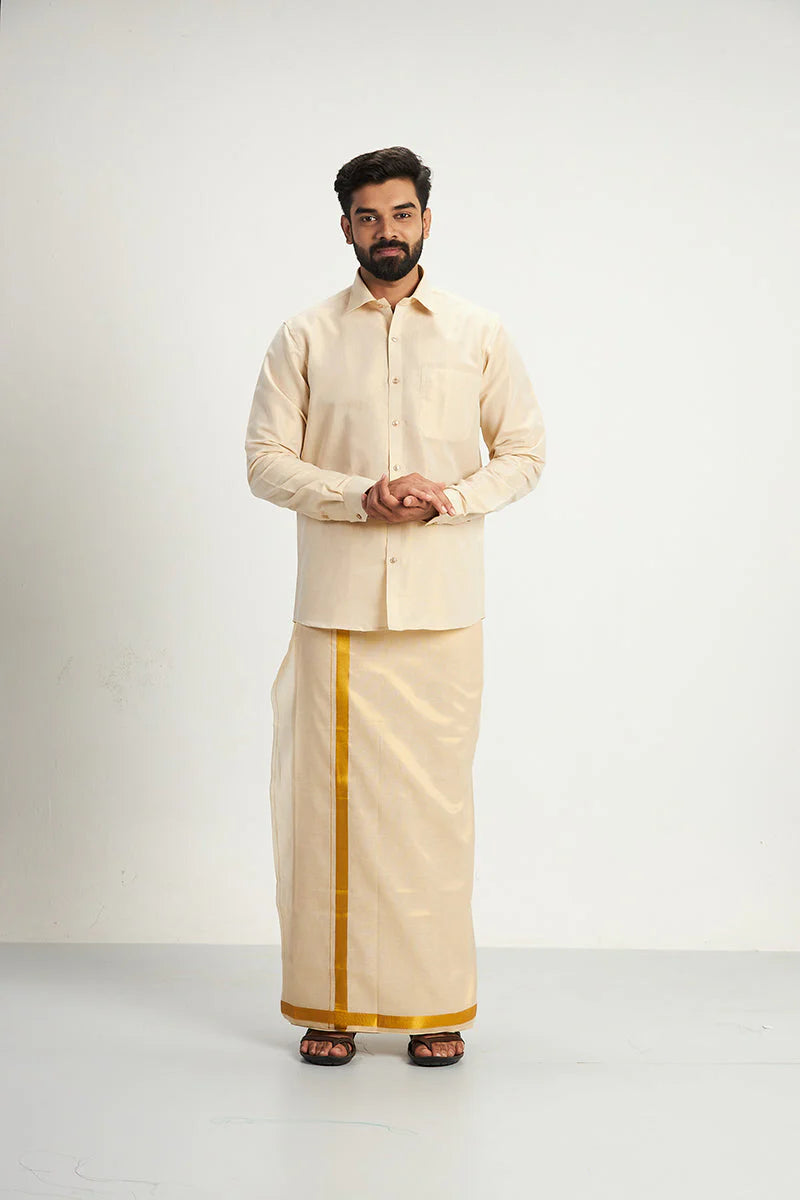 Gold tissue Shirt & Dhoti - Kaarmugizh