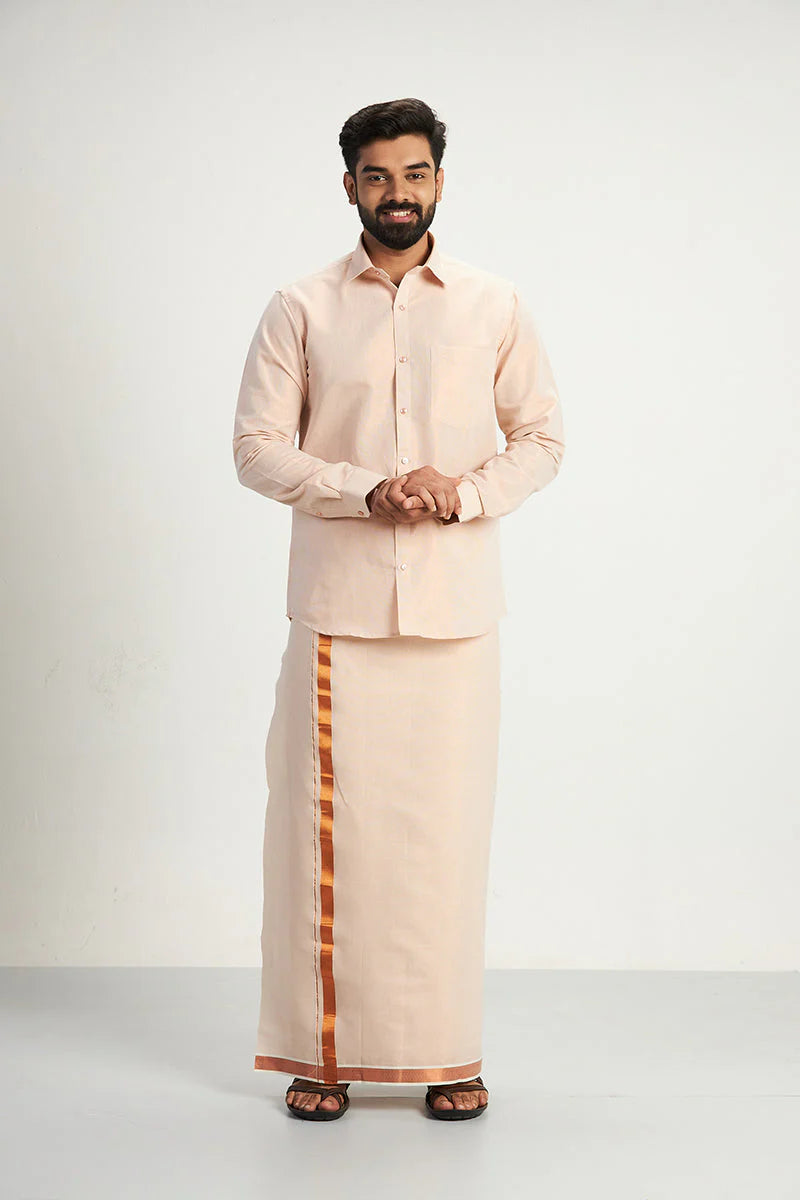 Copper tissue Shirt & Dhoti - Kaarmugizh