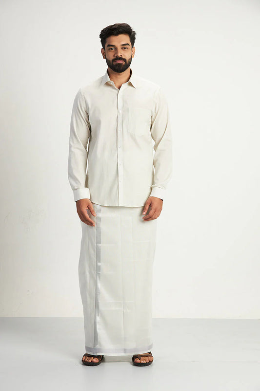 Silver tissue Shirt & Dhoti - Kaarmugizh