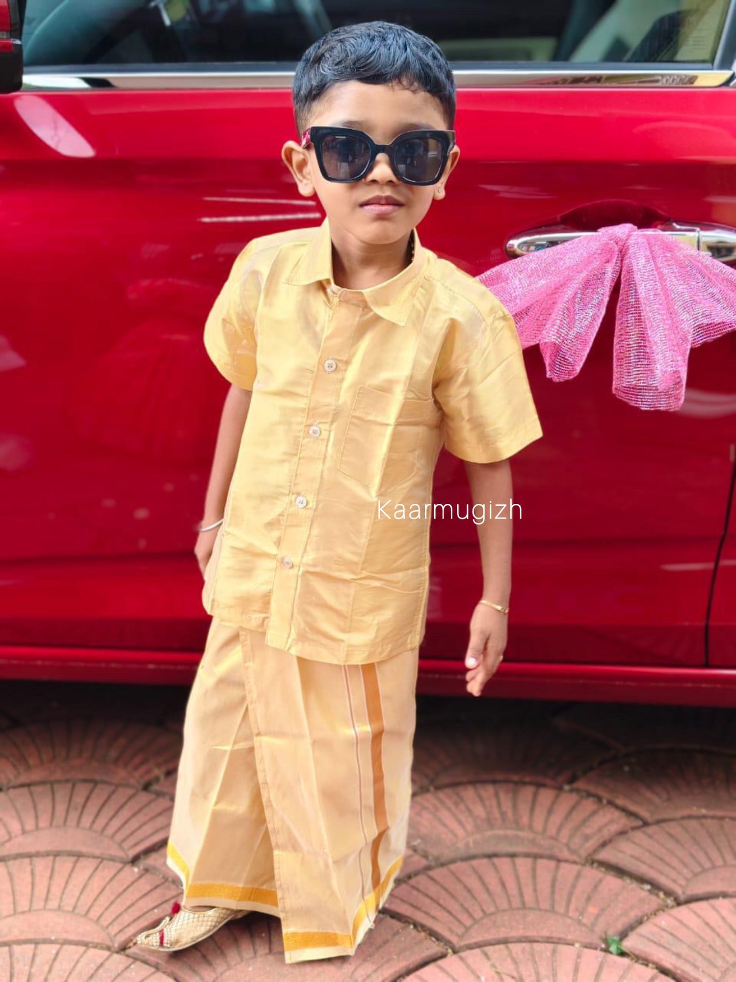Semi Silk Shirt & Dhoti - Champagne - Kaarmugizh