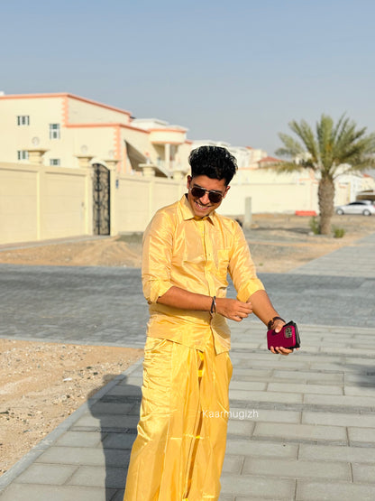 Semi Silk Shirt & Dhoti- Champagne