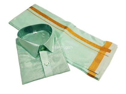 Semi Silk Shirt & Dhoti - Green