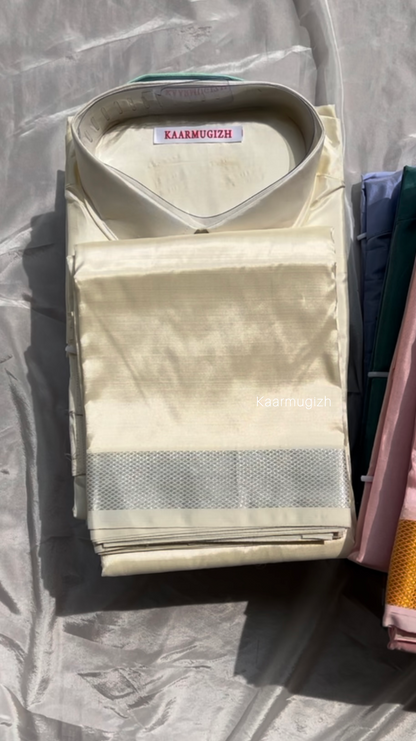 Semi Silk Shirt & Dhoti - Snow White