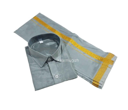 Semi Silk Shirt & Dhoti - Grey