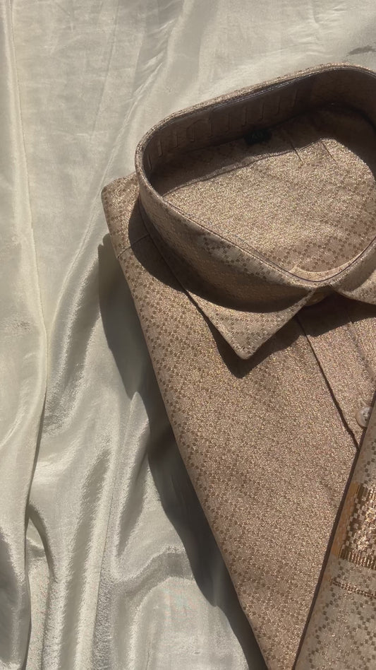 Champagne Gold Lux Premium Zari Veshti & Shirt Set