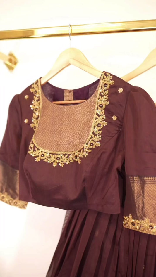 Abi -  Maheshwari silkcotton Halfsaree - Coffee