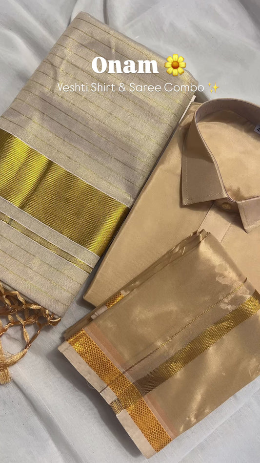 Onam Veshti Shirt & Saree Combo 1 (Same day dispatch)