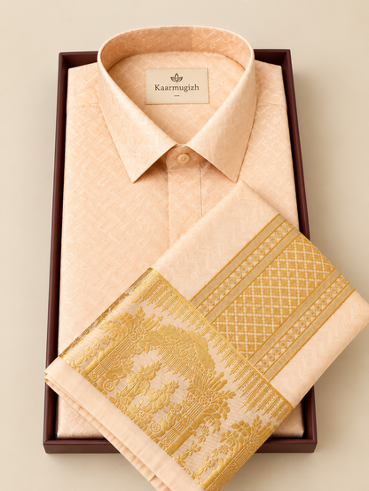 Kanchipuram Silk Veshti Shirt (Peach)