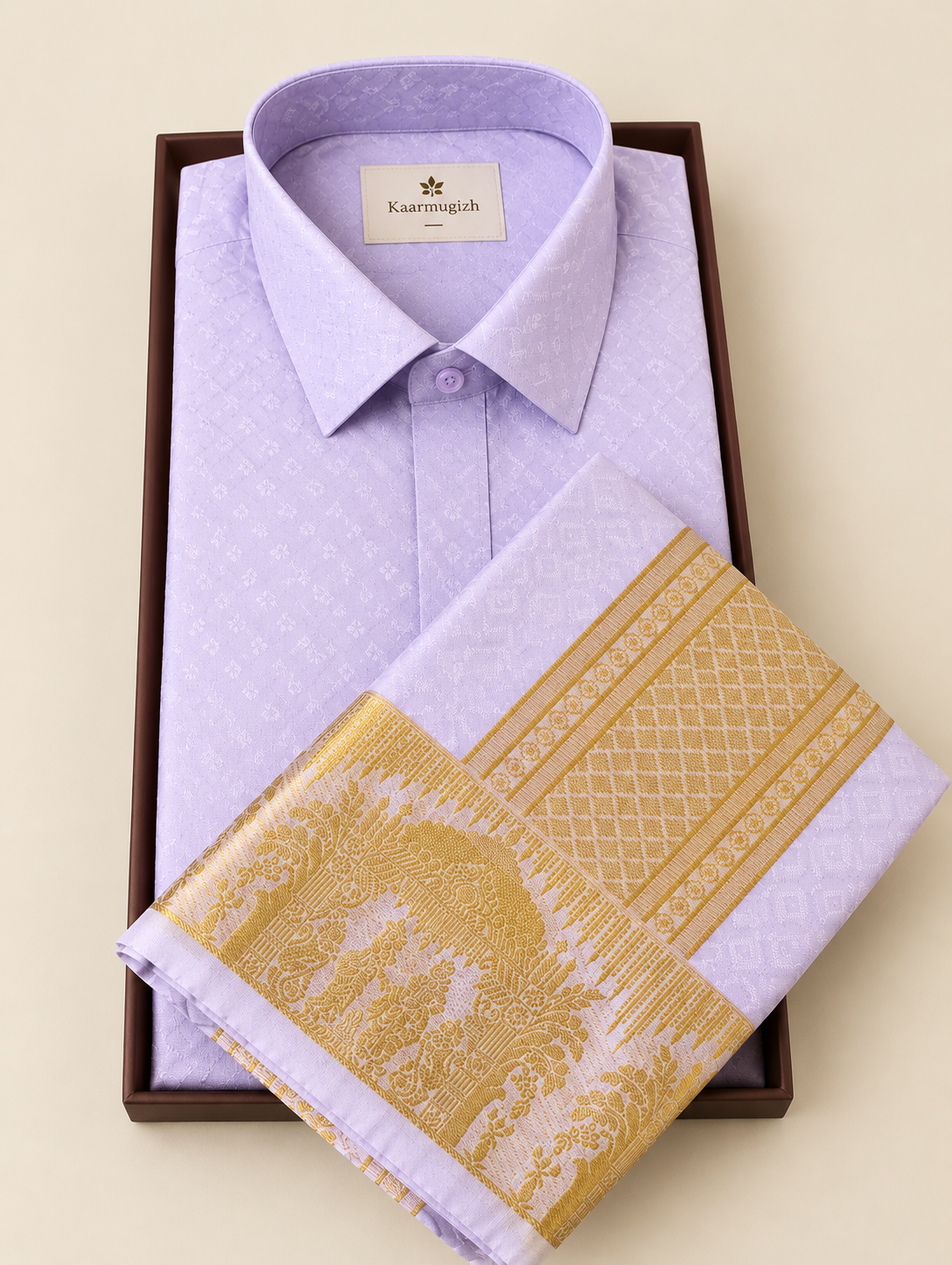 Kanchipuram Silk Veshti Shirt (Lilac) D