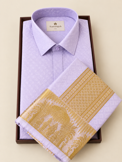 Kanchipuram Silk Veshti Shirt (Lilac) D