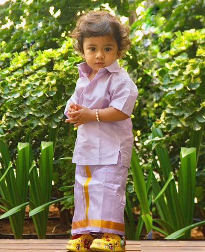 Semi Silk Shirt & Dhoti - Lilac