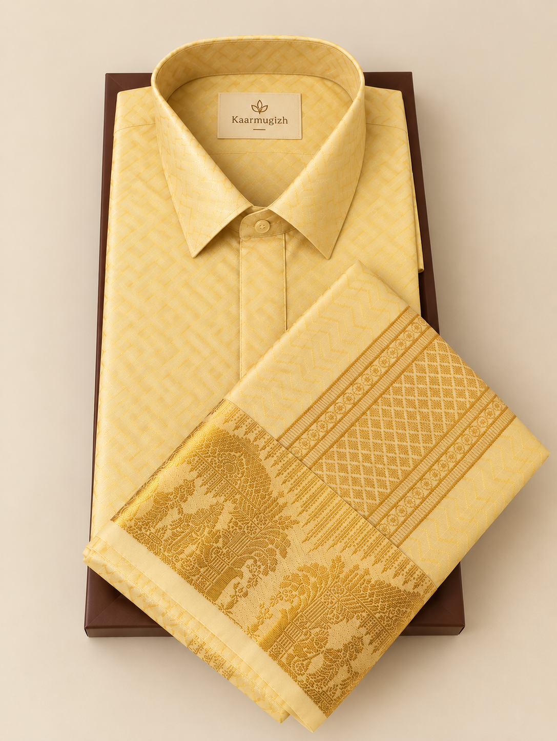 Kanchipuram Silk Veshti Shirt ( Dark gold ) D